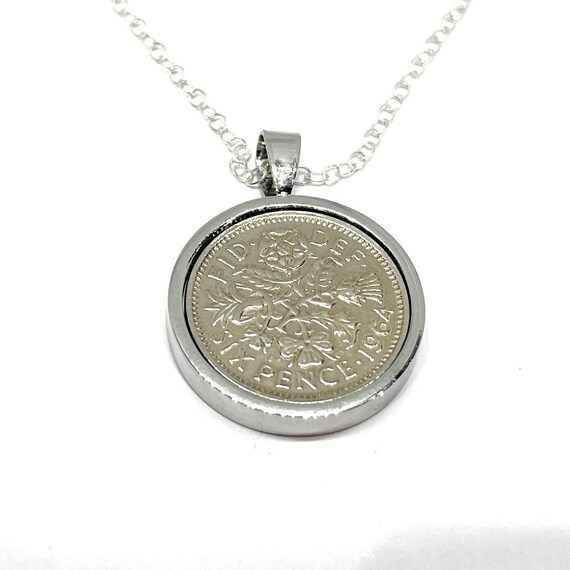 Round Pendant 1964 Lucky sixpence 61st Birthday plus a Sterling Silver  Chain 61st birthday gift for women Thinking Of You, Mum Dad SLV