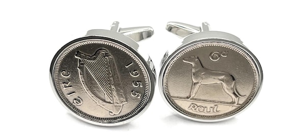 Premium 1955 Irish Sixpence Cufflinks for a 70th birthday.  Original Irish Sixpence, 70th birthday , gift from 1955 Thinking Of You SLV