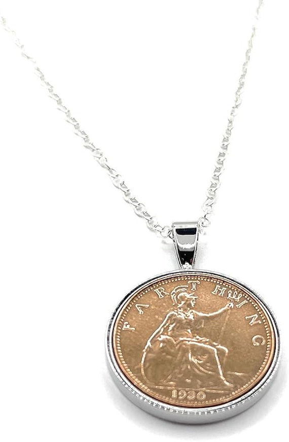 1930 Farthing Pendant: 95th Birthday Gift, Silver, Gold, RoseGold Plated Mount