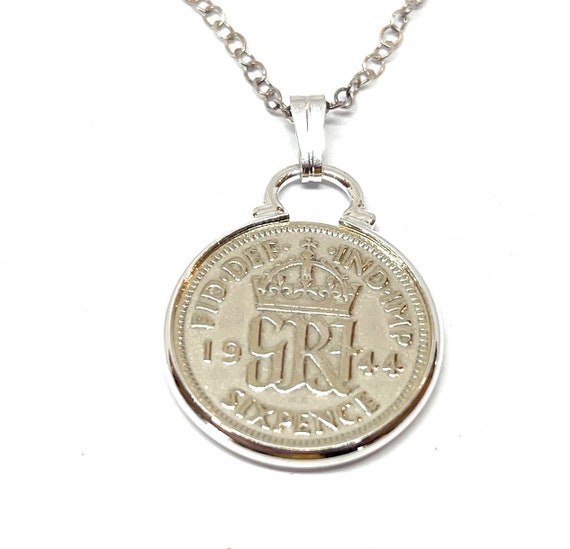 1944 80th Birthday gifts for women / Anniversary sixpence coin Cinch pendant plus 18inch SS chain gift 80th birthday gift for her