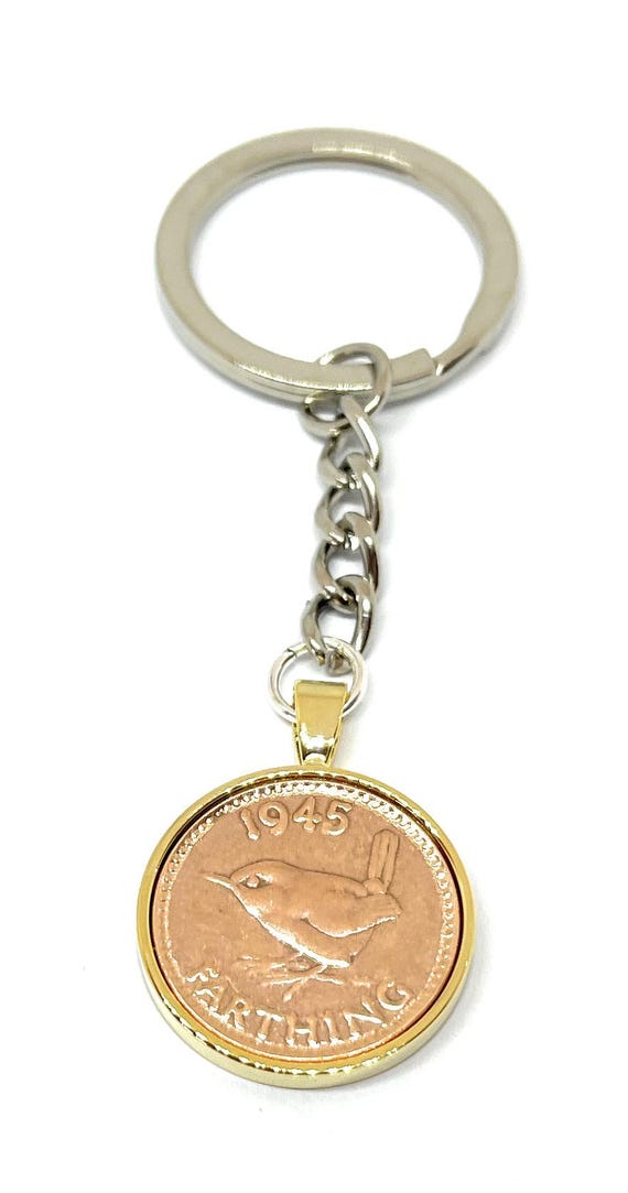 1945 80th Birthday Farthing Keyring Mum, Dad, Brother, Sister 80th Birthday-Coin Keyring, Farthing Coin, 80th Anniversary, GLD