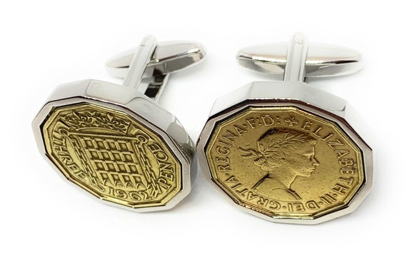 1962 Threepence 3d 63rd birthday Cufflinks - Original threepence coin cufflinks 63rd Thinking Of You,  Special Friend, Mum, Dad, Loved One