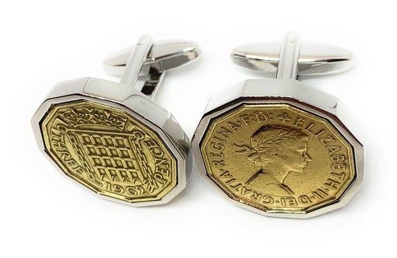 1962 Threepence 3d 62nd birthday Cufflinks - Original threepence coin cufflinks 62nd Thinking Of You,  Special Friend, Mum, Dad, Loved One