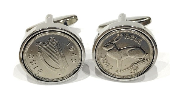 1942  Irish Threepence coin cufflinks - Great gift idea 1942 irish threepence, Fathers Day Gift Idea, 83rd Birthday for him Thinking Of You