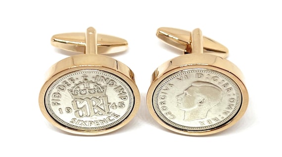 1945 Silver Sixpence 3d 80th birthday coin Cufflinks, 80th Anniversary gift, 80th birthday, Mens gift, 1945 birthday gift, Rose GLD
