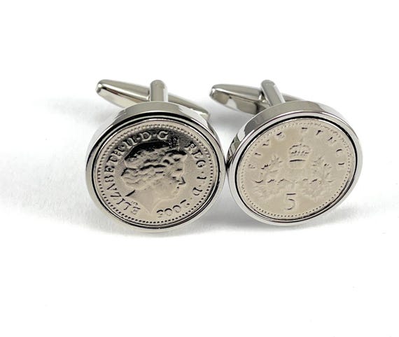 20th Birthday Gift wedding anniversary 2005 5p Cufflinks: Silver or Gold plated backs