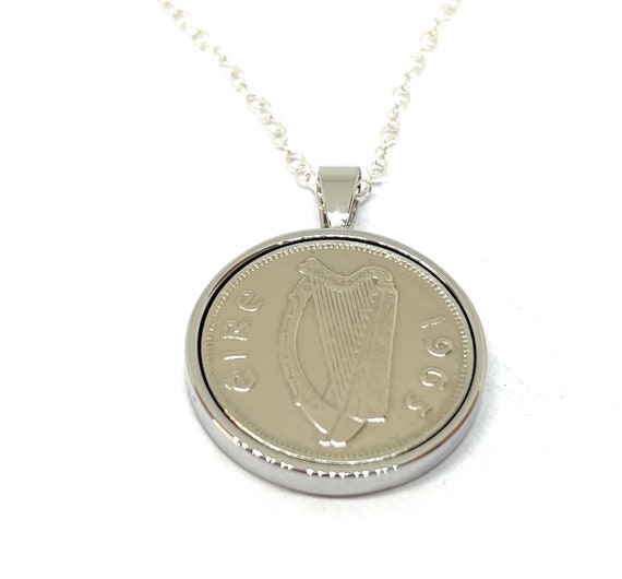 1963 62nd Birthday / Anniversary Irish sixpence coin Solid pendant plus 18inch SS chain gift 62nd birthday gift for her SLV