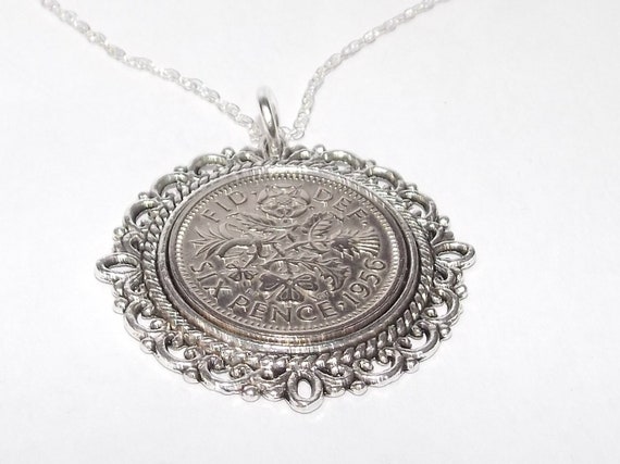 Fancy Pendant 1956 Lucky sixpence 68th Birthday plus a Sterling Silver 18in Chain 68th birthday gift for her Thinking Of You, Mum Dad