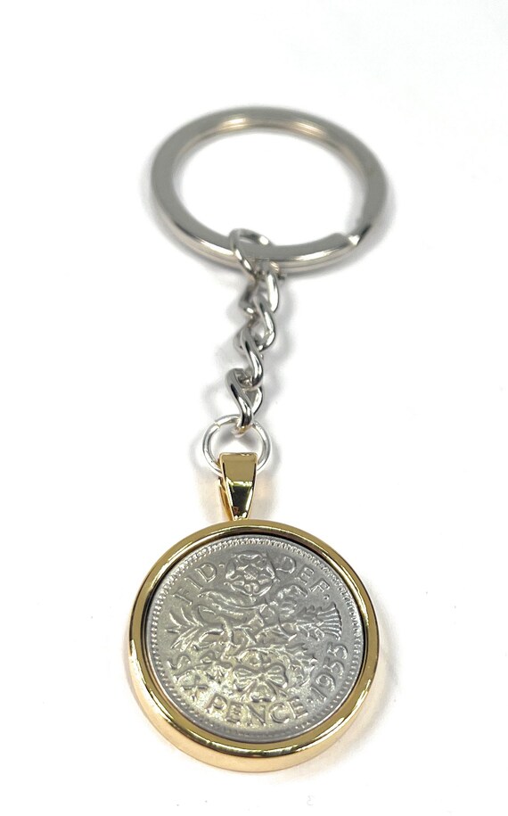 1955 70th Birthday Keyring-Sixpence Keyring- Mum, Dad, Brother, Sister- 70th Birthday-Coin Keyring, Sixpence Coin, 70th Anniversary, 6d GLD