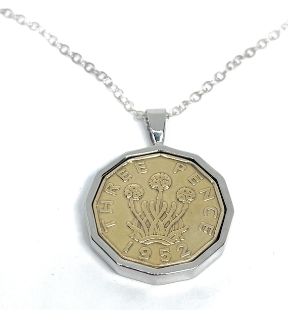1952 73rd Birthday / Anniversary Threepence coin pendant plus Sterling Silver chain gift 73rd birthday gift for her