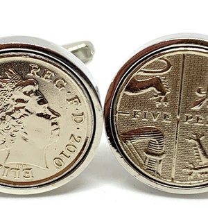 Silk Year- Gift, 2012 Cufflinks, Silk Anniversary Gift, 11 Year Anniversary, 5p Coin Cufflinks, 12th Anniversary, Aluminium Anniversary