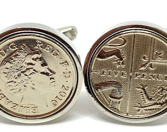 Lace Year- Gift, 2011 Cufflinks, Lace Anniversary Gift, 11 Year Anniversary, 5p Coin Cufflinks, 13th Anniversary, Aluminium Anniversary