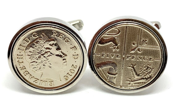 Silk Year- Gift, 2012 Cufflinks, Silk Anniversary Gift, 11 Year Anniversary, 5p Coin Cufflinks, 12th Anniversary, Aluminium Anniversary