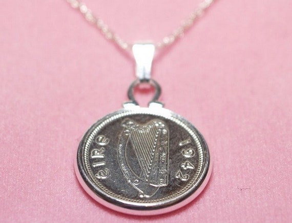 1967 57th Birthday / Anniversary Irish Threepence coin pendant plus 18inch SS chain gift, 57th birthday from 1967, 1967, 57th, coin pendant