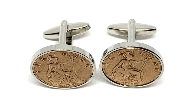 1921 Farthing Cufflinks 103rd birthday.  Original Farthings coins Great gift from 1921 103rd SLV Thinking Of You,  Special Friend, Mum, Dad