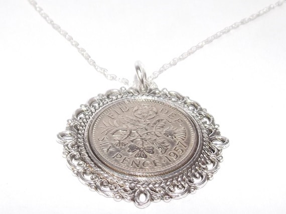 Lucky sixpence 67th Birthday plus a Sterling Silver 20in Chain 67th Fancy Pendant 67th birthday gift for her Thinking Of You, Mum Dad