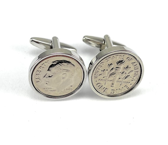 20th Birthday Gift wedding anniversary 2005 American Dime  Cufflinks: Silver or Gold plated backs