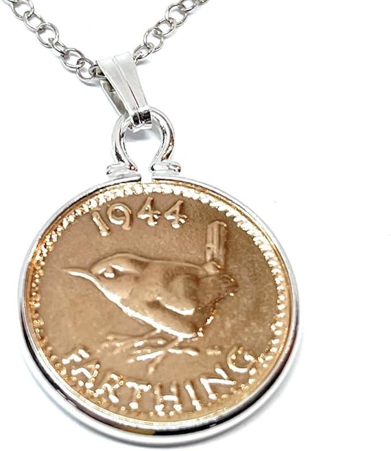 1944 Farthing Coin Pendant: 81st Birthday Gift, Sterling Silver Chain