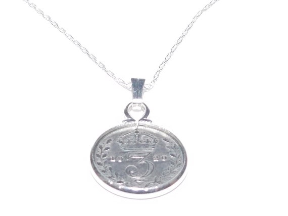 Cinch 1920 104th Birthday / Anniversary Threepence coin pendant plus 18inch SS chain gift 104th birthday gift for her