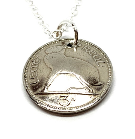 Domed Pendant 1961 Lucky Irish Threepence 64th Birthday plus a Sterling Silver 18in Chain 64th birthday gift for her, 64th Sister, 64th Nan