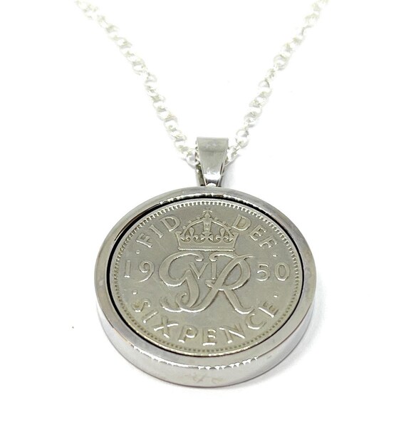 1950 Sixpence 6d 75th birthday Pendant - Original 1950 Sixpence coin Pendant 75th Thinking Of You,  Special Friend, Mum, Dad, Mothers Day