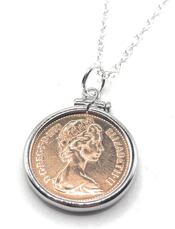 1976 49th Birthday Gift Penny For Luck Coin Pendant : Silver Plated