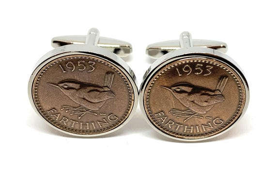 72nd Birthday 1953 Farthing Coin Cufflinks - Two tone design 72nd, Thinking Of You,  Special Friend, Mum, Dad, Loved One, 72nd Brother