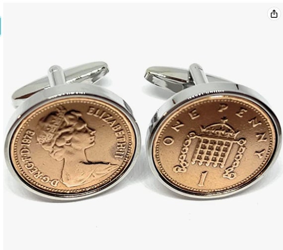 1973 52nd Birthday / Anniversary Silver Plated 1p 1 pence coin cufflinks -1973 for a 52nd Birthday HT Fathers day gift idea