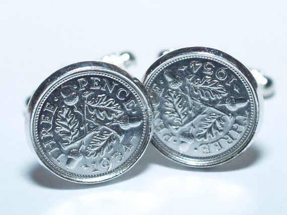 1939 80th Birthday Silver threepence coin cufflinks Great gift ideaâ€
