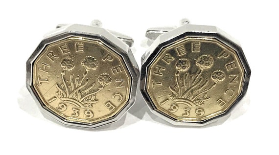 1939 Threepence 3d 85th birthday Cufflinks - Original 1939 threepence coin cufflinks 85th - Silver Thinking Of You,  Special Friend