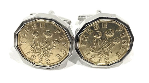 1939 Threepence 3d 86th birthday Cufflinks - Original 1939 threepence coin cufflinks 86th - Silver Thinking Of You,  Special Friend