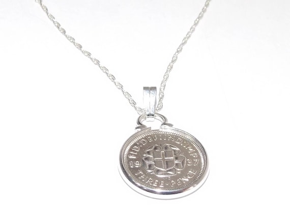 1937 86th Birthday / Anniversary 3D Threepence coin pendant plus 18inch SS chain 86th birthday, 86th birthday gift, 86th gift