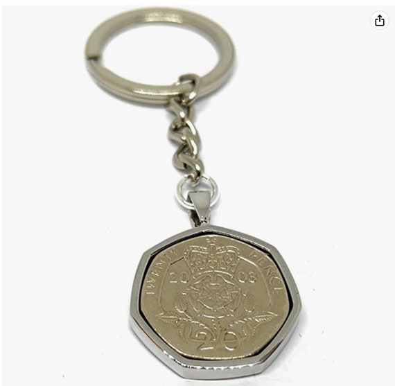 2002 23rd Birthday gift / Anniversary 20p pence coin Keyring - 2002 for a 23rd Birthday SLV