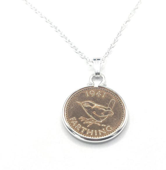 Vintage Coin Pendant, 1941 Farthing on Sterling Silver Chain
