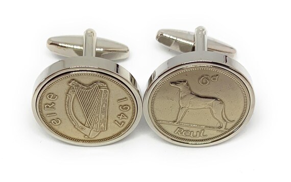 1947 Irish Sixpence Coin Cufflinks, 78th Anniversary gift, 78th birthday gift,1947 birthday gift gold plated backs Loved One SLV