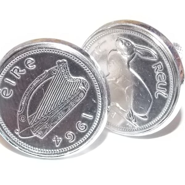 Irish coin cufflinks- Great gift idea. Genuine Irish 3d threepence coin cufflink