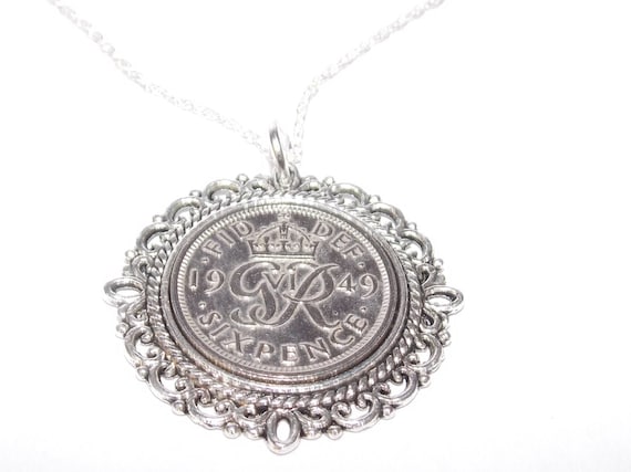 Fancy Pendant 1949 Lucky sixpence 75th Birthday plus a Sterling Silver 18in Chain 75th birthday gift for her, Thinking Of You, Mum, Dad