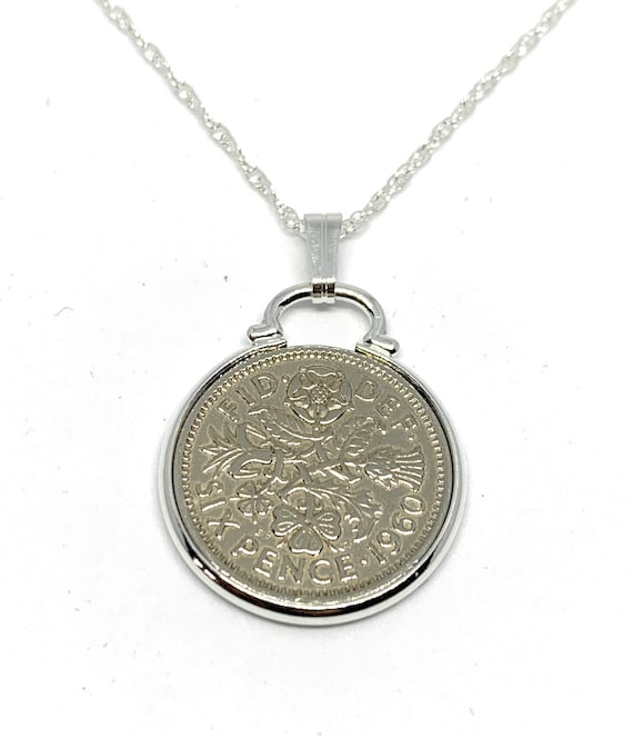1960 65th Birthday / Anniversary sixpence coin pendant plus 24inch SS chain gift 65th birthday gift for her