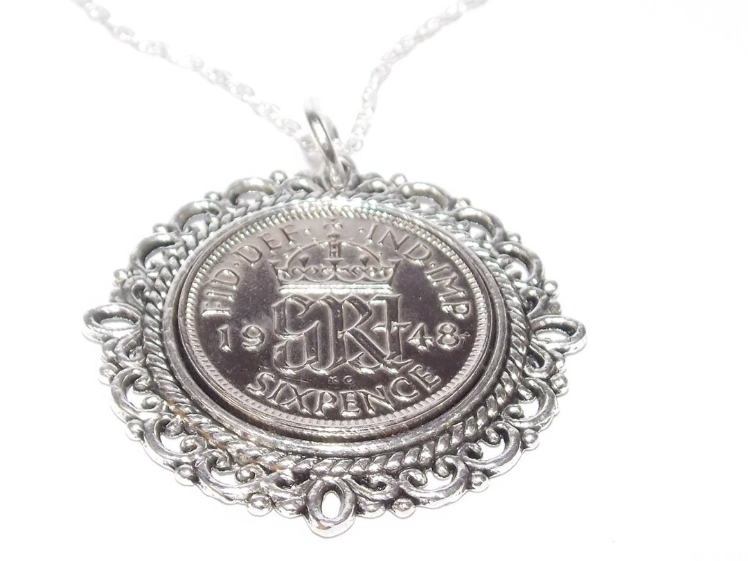 1948 Sixpence Coin Pendant: 78th Birthday Gift, Sterling Silver Chain ...