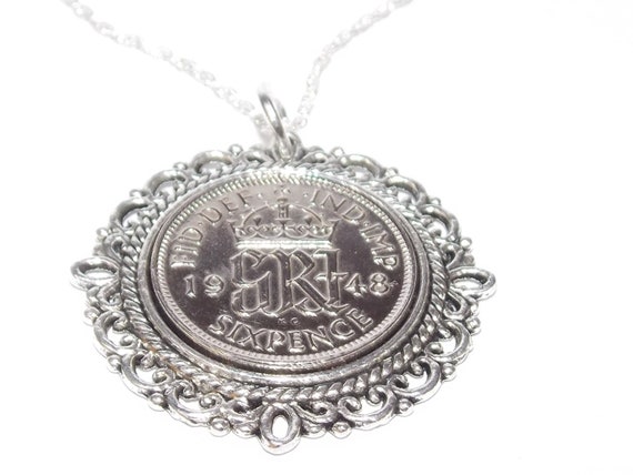 Fancy Pendant 1948 Lucky sixpence 77th Birthday plus a Sterling Silver 18in Chain 77th birthday gift for her Thinking Of You, Mum Dad