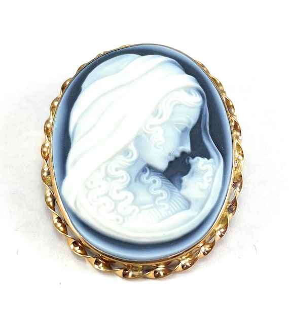 Antique 9ct Gold Carved Agate Cameo Pendant / Brooch 3.7cm X 3.0 (27)