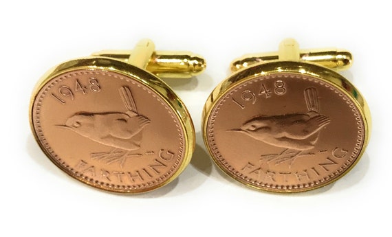 Luxury 1939 Farthing Cufflinks for a 85th birthday.  Original british Farthing inset in Gold Plated French Cufflinks backs 85th Loved One