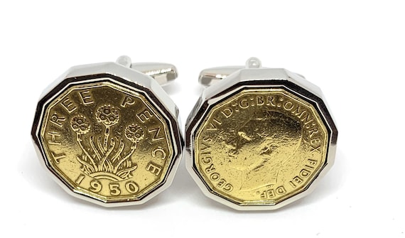 1950 Threepence 3d 74th birthday Cufflinks - Original 1950 threepence coin cufflinks 74th - SLV - HT Thinking Of You,  Special Friend