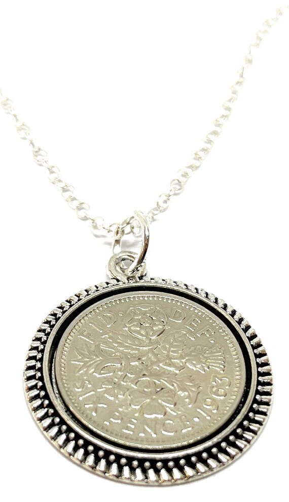 Round Pendant 1963 Lucky sixpence 61st Birthday plus a Sterling Silver 18in Chain 61st birthday gift for her, Thinking Of You, Mum, Dad