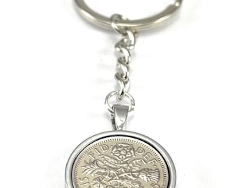 1966 Sixpence Geburtstagsgeschenk Sixpence Schlüsselanhänger: Silber, Gold oder Rosévergoldet