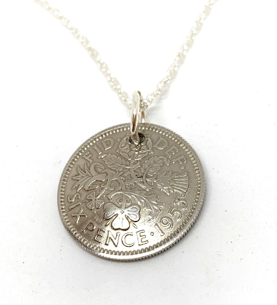 1953 Domed Sixpence 71st birthday pendant.  Original sixpence coin domed pendant Great gift from 1953 71st - gift for her Thinking Of You