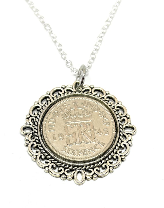 Fancy Pendant 1942 Lucky sixpence 809th Birthday plus a Sterling Silver 18in Chain Thinking Of You,  Special Friend, Mum, Dad, Loved One