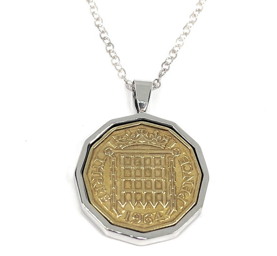 1964 Threepence 61st Birthday Gift Pendant: Silver Plated Mount