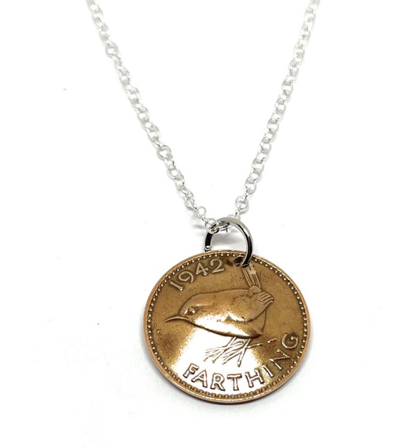 1942 Farthing coin Domed 82nd Birthday plus a Sterling Silver 18in Chain Thinking Of You,  Special Friend, Mum, Dad, Loved One