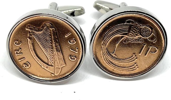 1979 47th Birthday gift Irish Penny for Luck cufflinks: Silver, Gold or RoseGold Plated